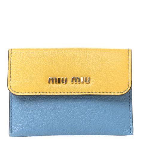 MIU MIU Goatskin Madras Bicolor Flap Wallet Limone Cielo 